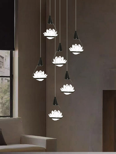 Modern Lotus Crystal Chandelier Adjustable Multi Light Hanging Pendant