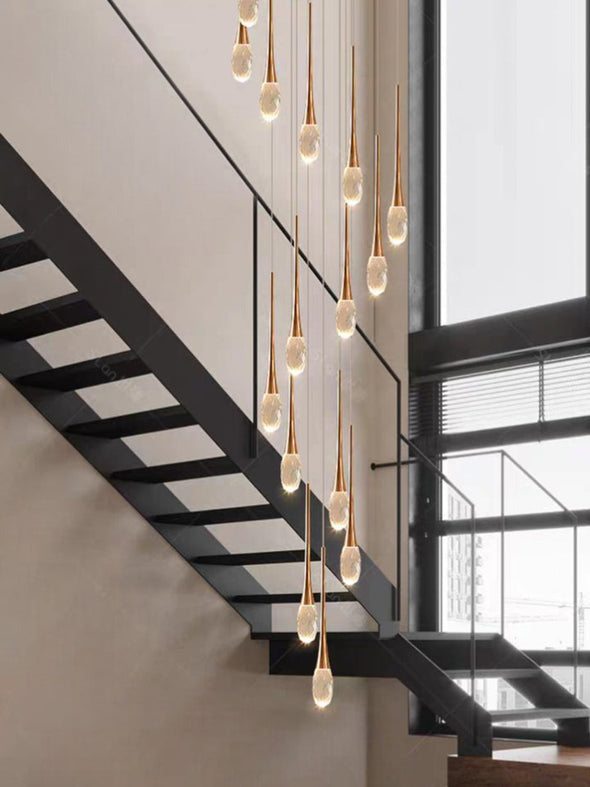 Luxury Raindrop Chandelier Long Ceiling Crystal Hanging Pendant Light Staircase Loft Villa Showroom