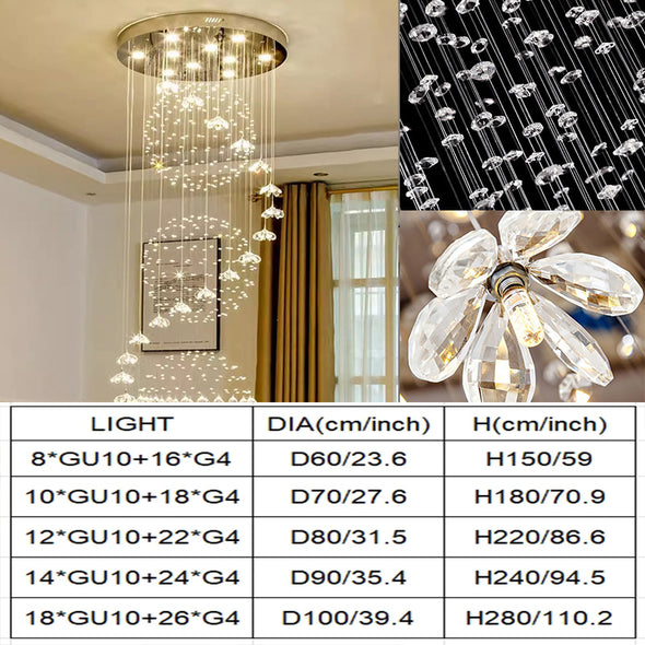 Crystal Long Ceiling Chandeliers Luxury Hanging Pendant Light For Staircase Foyer