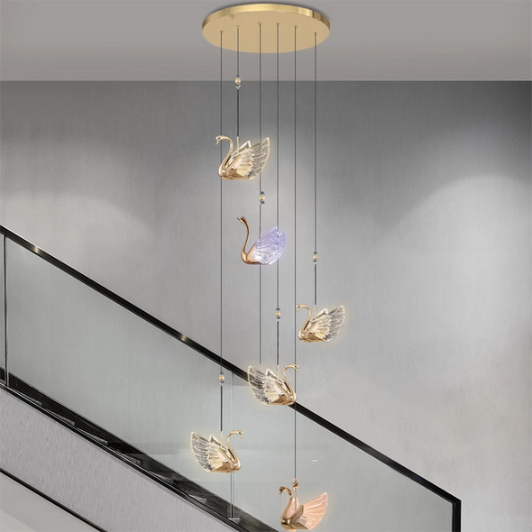 Acrylic Swan Chandeliers Staircase Loft Duplex Luxury pendant Lights Nordic Creative Personality For Home Decor Restaurant Lamps