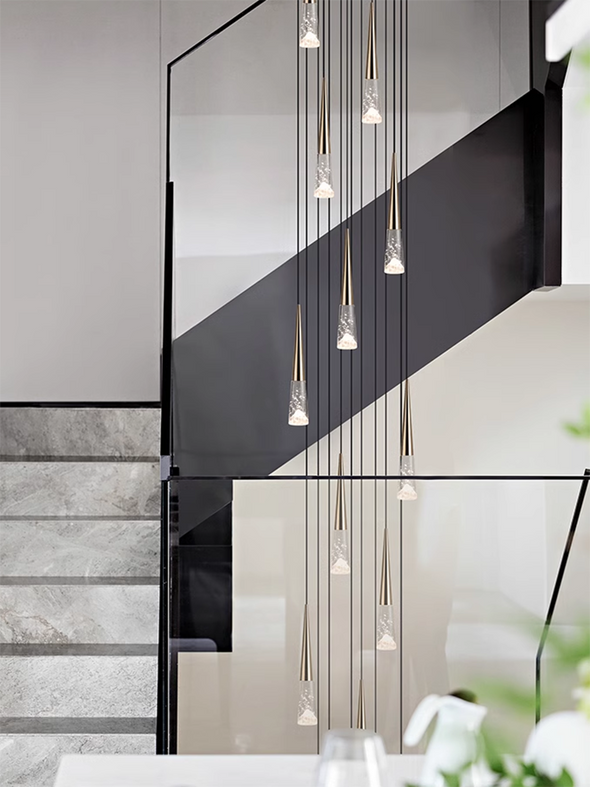 Nordic Chandeliers Tapered Golden Hill LED Stair Crystal Simple pendant lights For Living Room Duplex Middle Floor Hanging Lamps