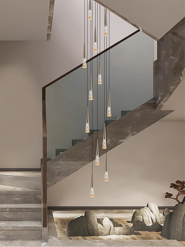 Nordic Chandeliers Tapered Golden Hill LED Stair Crystal Simple pendant lights For Living Room Duplex Middle Floor Hanging Lamps