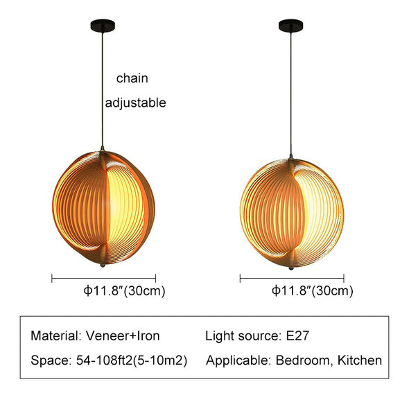 Bohemian Veneer Chandelier Hanging Orb Pendant Light Long Ceiling Lamp For Loft Kitchen Island