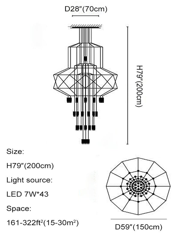 Minimalist Unique Wireflow Chandelier Hanging Pendant Lamp Black Linear Lights