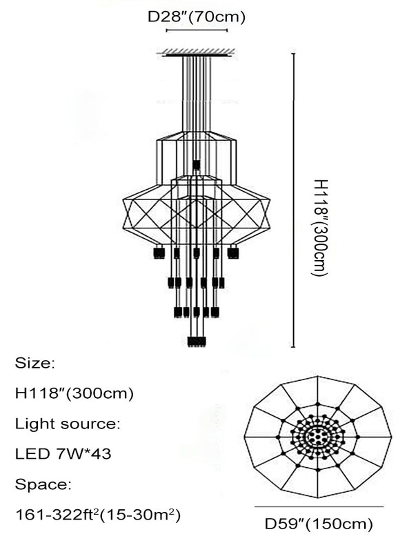 Minimalist Unique Wireflow Chandelier Hanging Pendant Lamp Black Linear Lights