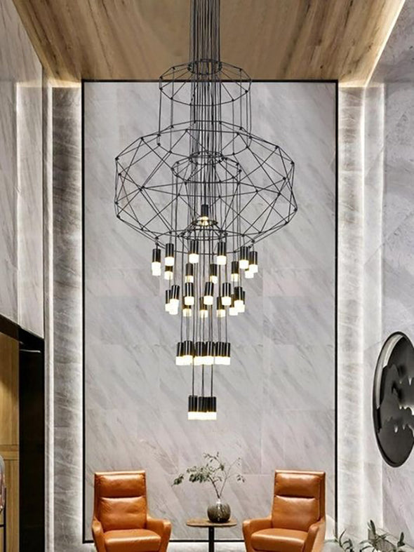 Minimalist Unique Wireflow Chandelier Hanging Pendant Lamp Black Linear Lights