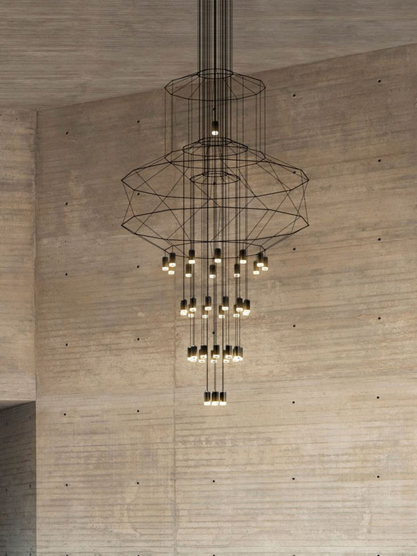 Minimalist Unique Wireflow Chandelier Hanging Pendant Lamp Black Linear Lights