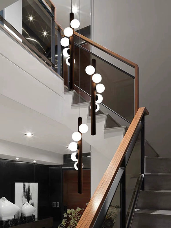 Glass Cylinder Chandelier Long Ceiling Pendant Lamp For Staircase Bedroom