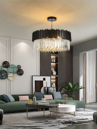 Luxury Crystal Living Room Chandeliers Black Hanging Lights Fixture