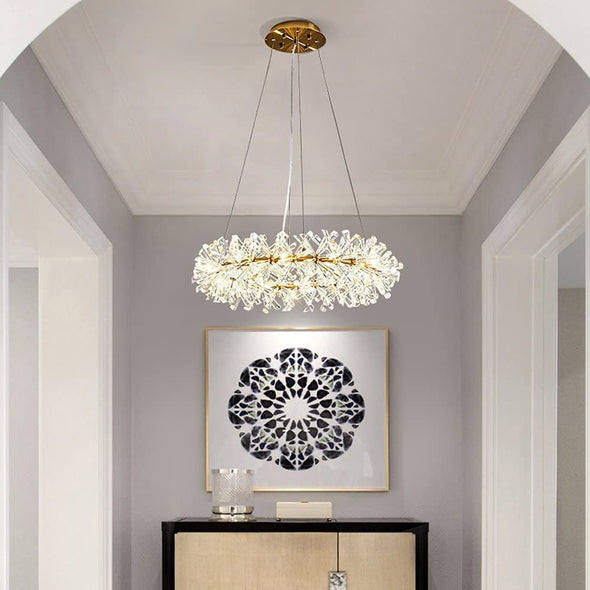Round Crystal Chandelier Modern Luxury Halo Wheel Lights Fixture Decor For Kitchen Living Dining Room Bedroom Foyer