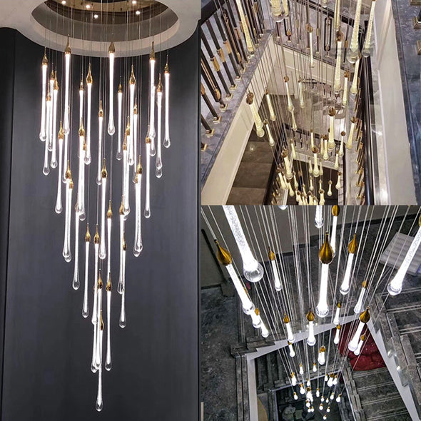 Large Crystal Foyer Chandelier Decor for Stairs Living Room High Ceiling Multi Pendant Lamps