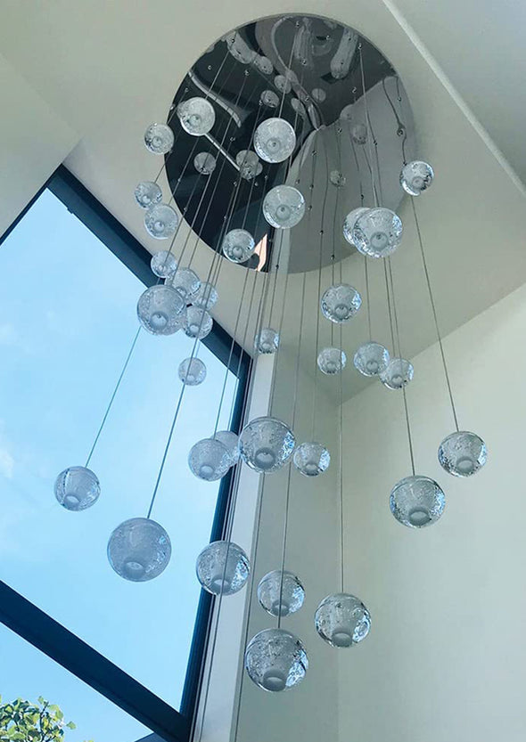 Crystal Bubble Ball Chandelier Modern Hanging Pendant Lights For Staircase Hotel Hallway Foyer Entry Way