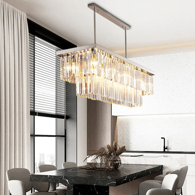 Luxury Rectangular Crystal Chandelier Pendant Light Lamp Decor for Kitchen Island