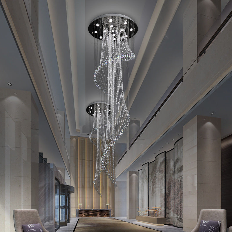 Spiral Crystal Foyer Chandelier Luxury Waterfall Large Entryway