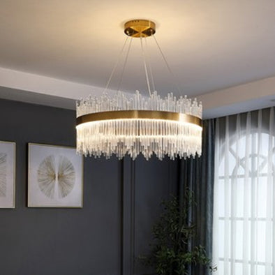 Crystal Drum Chandelier Contemporary Decor for Foyer Living Dining Room Kitchen Island Hanging Lights Fixture