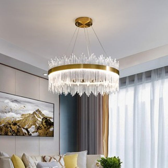 Crystal Drum Chandelier Contemporary Decor for Foyer Living Dining Room Kitchen Island Hanging Lights Fixture