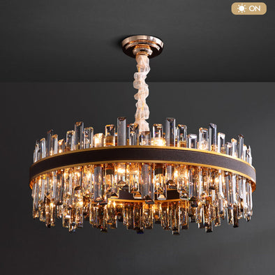 Round Circle Crystal Halo Chandelier Gold Wheel Lights For Kitchen Living Room