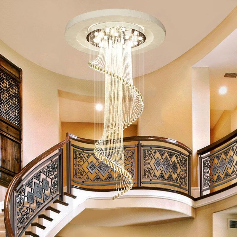 Spiral Crystal Foyer Chandelier Luxury Waterfall Large Entryway Lights ...