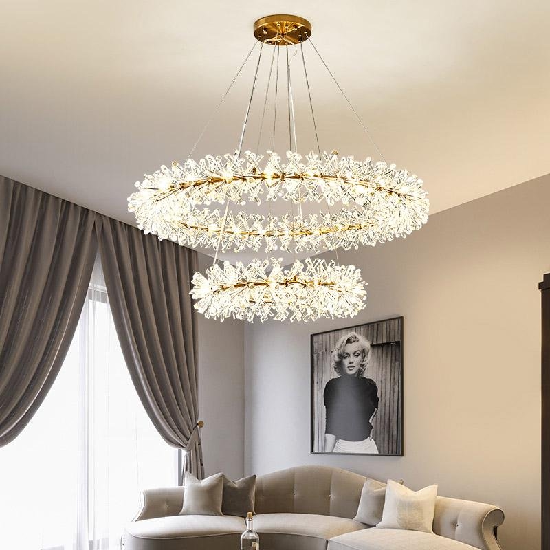 Round crystal halo chandelier modern luxury foyer wheel hanging